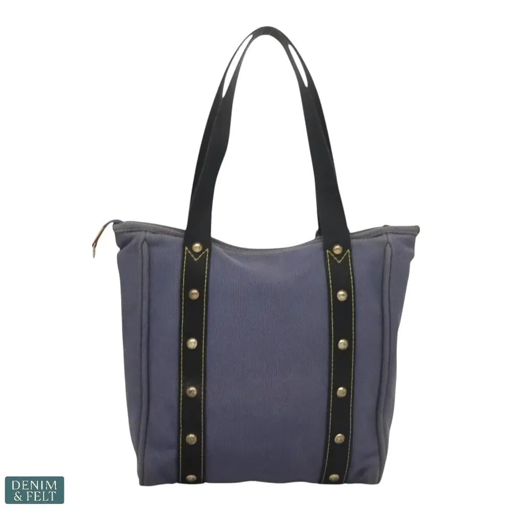 LOUIS VUITTON Antigua Cabas MM‎ Blue Canvas Tote Bag Studded Hardware Vintage